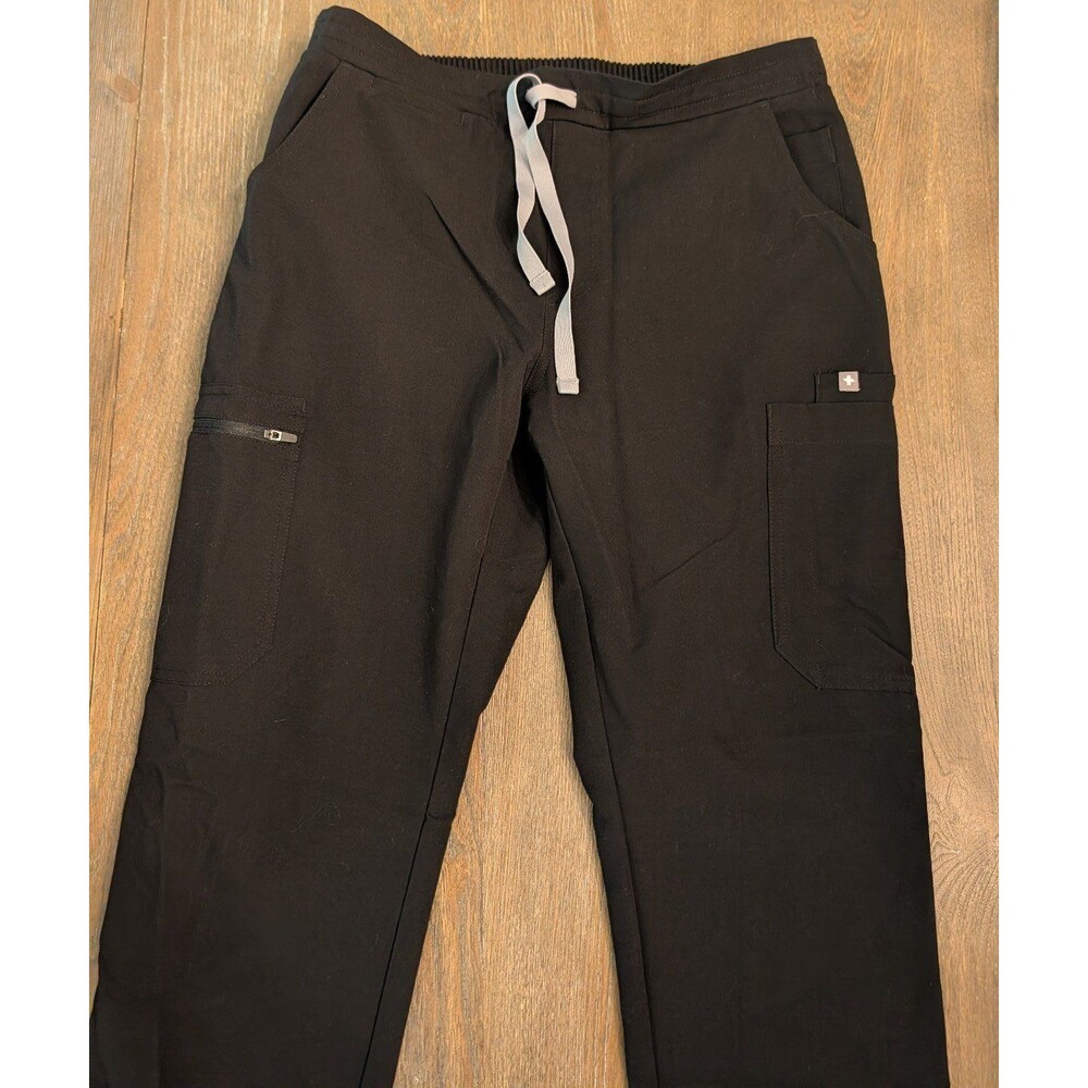 FIGS Straight-Leg Scrub Pants in Black with Gray Drawstring